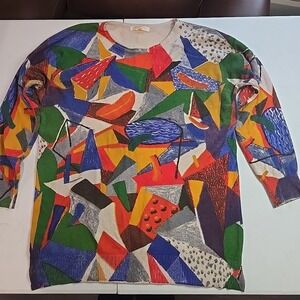 VTG Colorful Abstract Colorblock Tunic Sweater Large Ugly Sweater